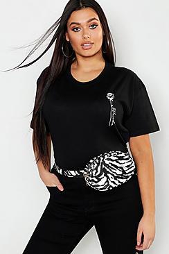 Boohoo Plus Rose Pocket Print Slogan T-shirt