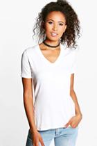 Boohoo Alice Extreme V Neck Front Side Split Tee Cream