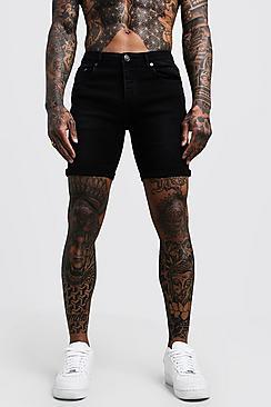 Boohoo Stretch Skinny Fit Washed Black Denim Shorts