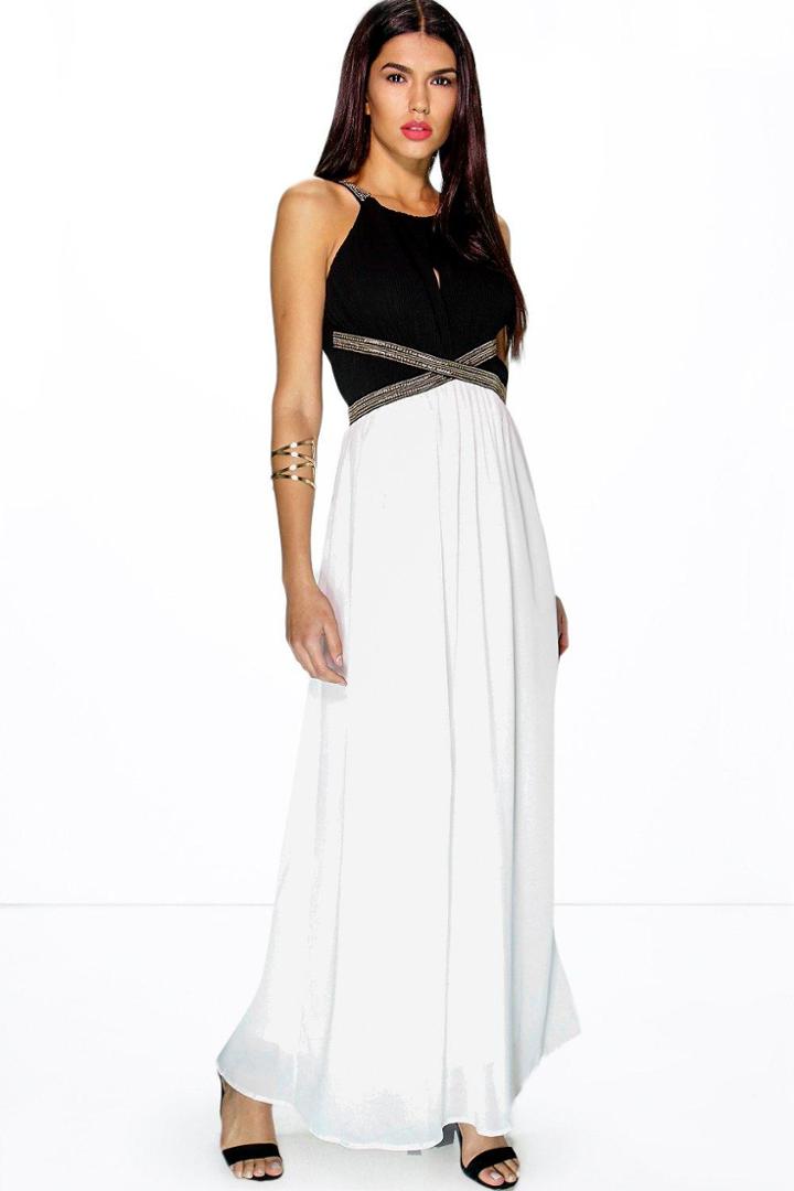 Boohoo Hayley Metal Trim Contrast Maxi Dress Black
