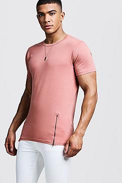 Boohoo Longline Plain T-shirt With Zip Detail