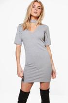 Boohoo Jennifer Choker Knitted T-shirt Dress Grey