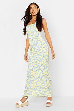 Boohoo Lemon Ruffle Detail Maxi Dress