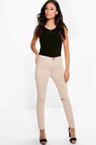 Boohoo Lara High Rise Tube Jeans With Knee Rips Stone