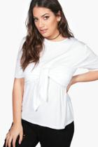 Boohoo Plus Beth Jersey Bow Tie Detail Boxy Tee White