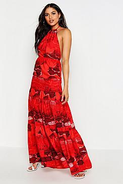 Boohoo Tall Snake Print Halterneck Maxi Dress