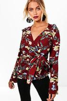 Boohoo Anabelle Floral Wrap Ruffle Top
