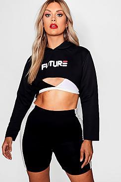 Boohoo Plus Extreme Cropped Flare Sleeve Hoodie