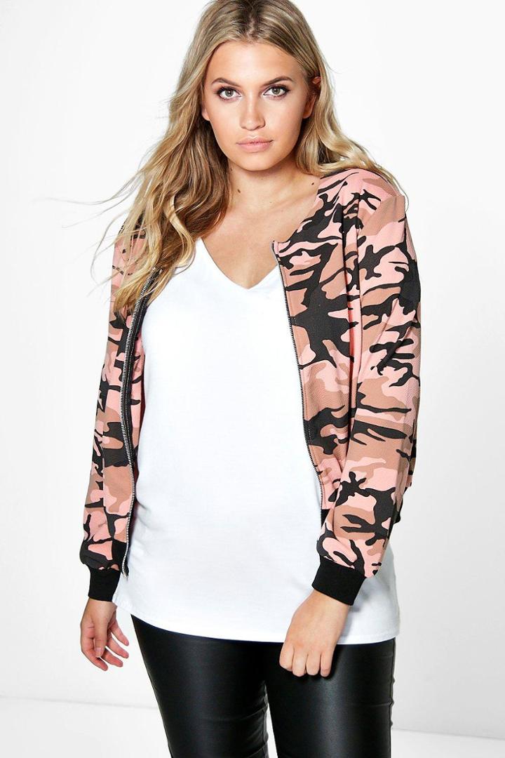 Boohoo Plus Dina Camo Print Bomber Multi