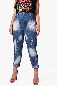 Boohoo Plus Saskia Paint Splatter Mom Jeans