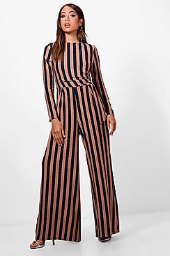 Boohoo Colby Stripe Wide Leg Jumpsuit