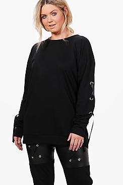 Boohoo Plus Kelly Lace Up Sleeve Sweat