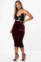 Boohoo Plus Milly Frill Waist Velvet Midi Skirt