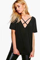 Boohoo Angelina Super Slinky Cross Front T-shirt Black