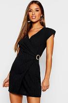 Boohoo Petite Knitted Rib Buckle Detail Dress