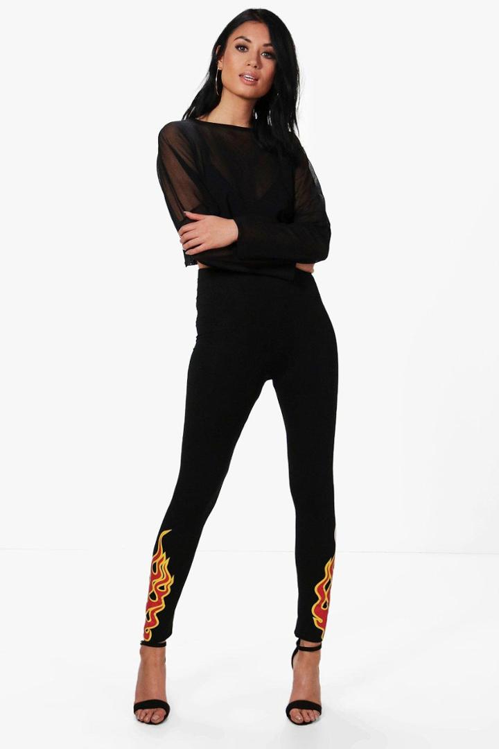 Boohoo Athena Flame Print Leggings Black