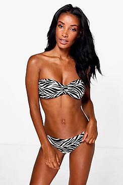 Boohoo Lottie Zebra Bandeau Twist Bikini