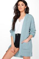 Boohoo Savannah Ladder Back Distressed Cardigan Blue