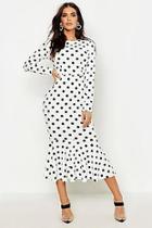 Boohoo Polka Dot Fishtail Long Sleeved Midaxi Dress