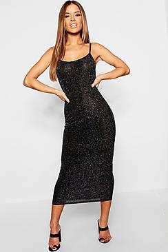 Boohoo Petite Glitter Strappy Midaxi Dress