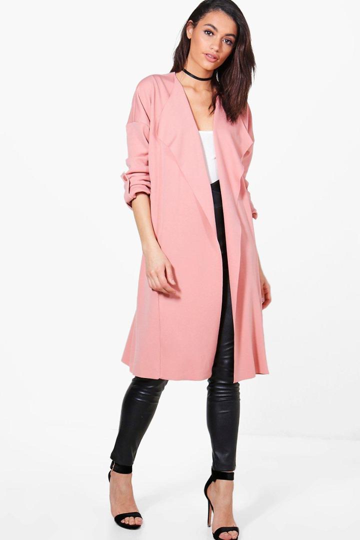 Boohoo Holly Waterfall Duster Jacket Blush