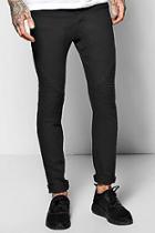 Boohoo Skinny Fit Stretch Jeans With Heavy Biker Detail