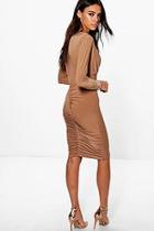 Boohoo Hester Wrap Top Ruched Back Midi Dress