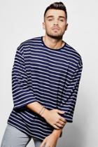Boohoo 3/4 Sleeve Oversized Striped T Shirt Grey