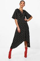 Boohoo Iris Hanky Hem Lace Up Front Midi Dress