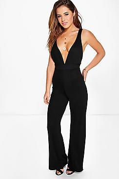 Boohoo Petite Leona Deep Plunge Jumpsuit