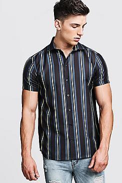 Boohoo Yellow Contrast Stripe Short Sleeve Shirt