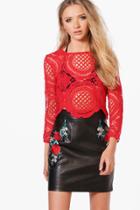 Boohoo Holly Crochet Lace Zip Back Crop Red