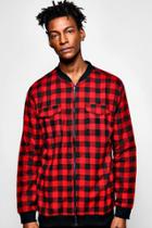 Boohoo Bomber Collar Buffalo Flannel Shirt Red