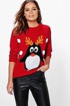 Boohoo Rebecca Pom Pom Penguin Christmas Jumper