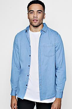 Boohoo Denim Shirt In Pale Blue