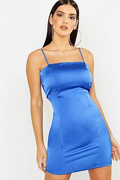 Boohoo Satin Square Neck Bodycon Dress