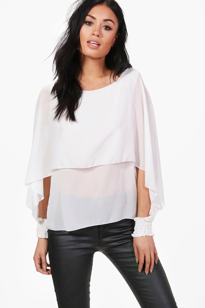 Boohoo Annabelle Layered Open Sleeve Blouse Cream