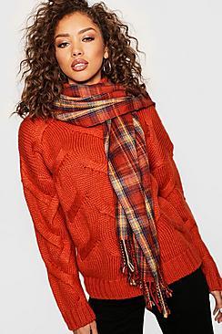 Boohoo Rust Check Woven Scarf