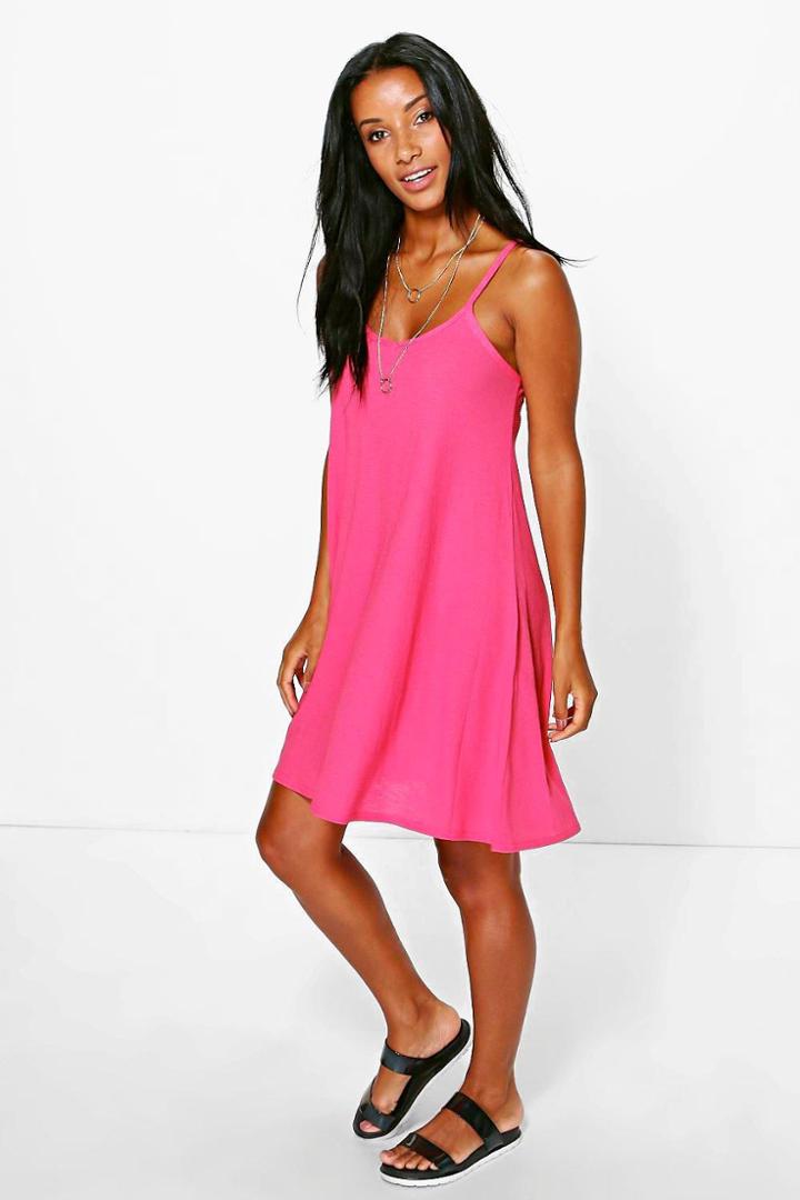 Boohoo Lucy Textured Swing Dress Coral