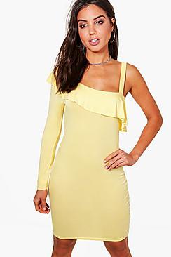 Boohoo Amy One Shoulder Frill Swing Dress