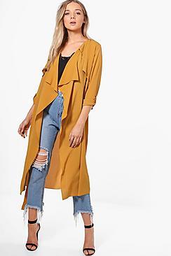 Boohoo Jessica Woven Waterfall Belted Duster