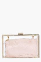 Boohoo Anya Clear Faux Fur Purse Clutch Bag Pink
