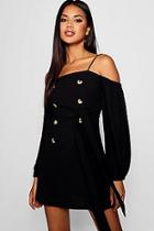 Boohoo Natalie Button Detail Belted Shift Dress