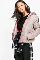 Boohoo Isabella Quilted Jacket With Contrast Zipper Stone