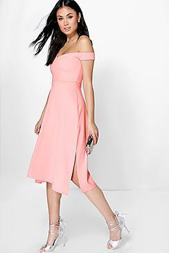 Boohoo Diana One Shoulder Side Split Midi Skater Dress