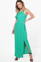Boohoo Petite Alana Wrap Ruffle Detail Maxi Dress Jade