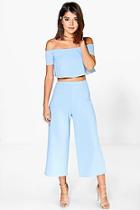 Boohoo Lexi Off The Shoulder Top And Culotte Co-ord Set