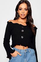 Boohoo Button Front Lettuce Hem Jumper