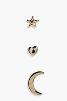 Boohoo Mismatch Moon Star Heart Studs