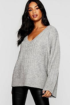 Boohoo Tall Cable Knit V Neck Jumper